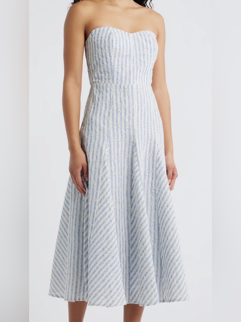 New Lulus Karina midi dress striped eyelet strapless size small